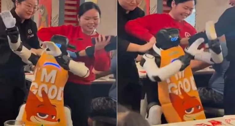 အမေရိကန်က ဟော့ပေါ့ဆိုင်မှာ ထိန်းမနိုင်သိမ်းမရ ကနေခဲ့တဲ့ စက်ရုပ်