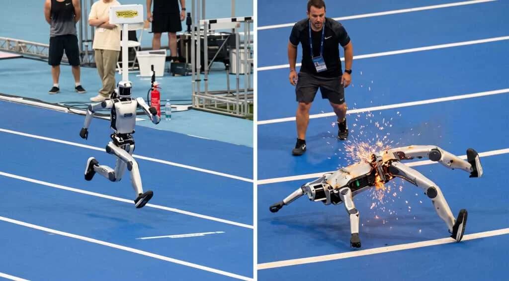 Robot Breaks in Half After Uncontrolled Crash Before Humanoid Games
